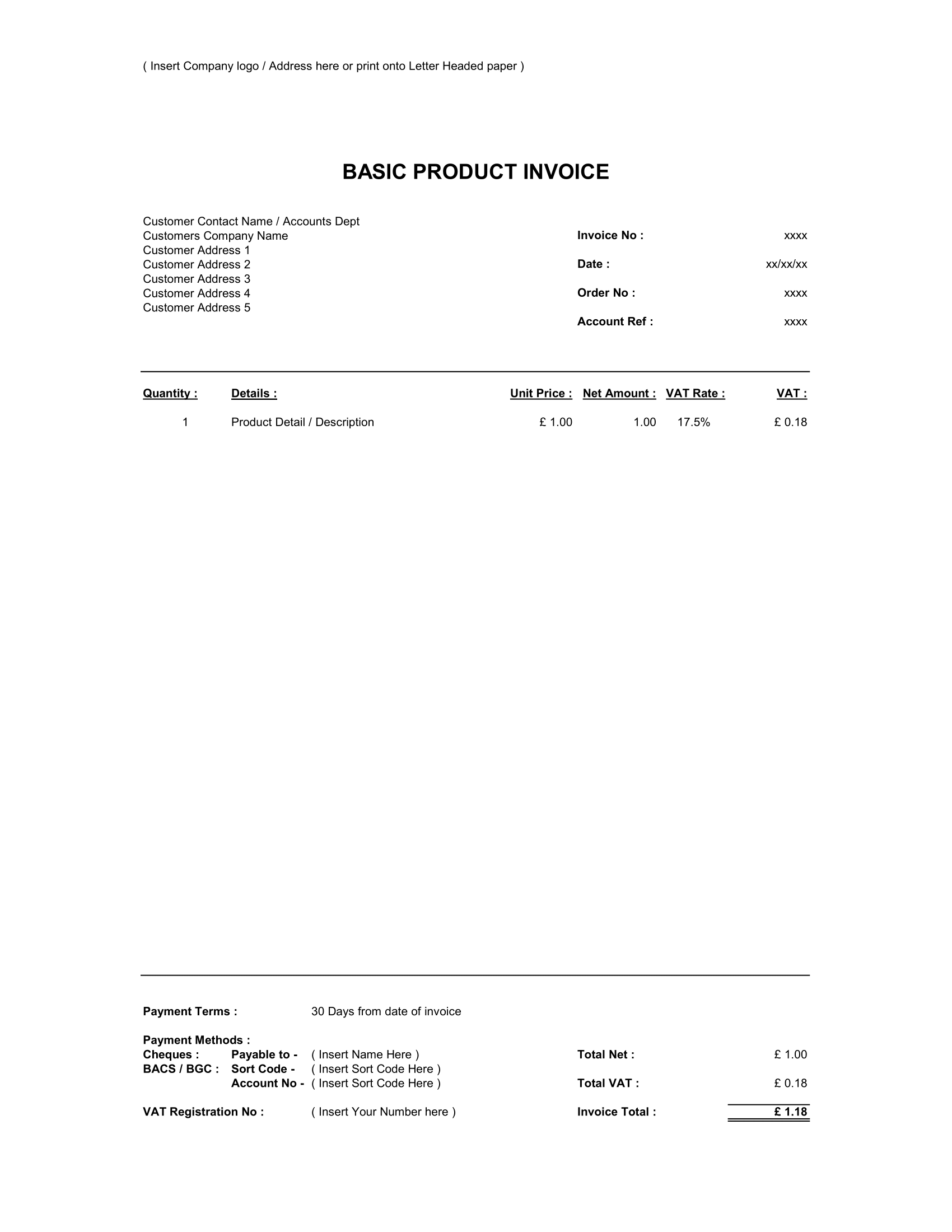 Basic Product and Services Invoice Format In Excel for business use.