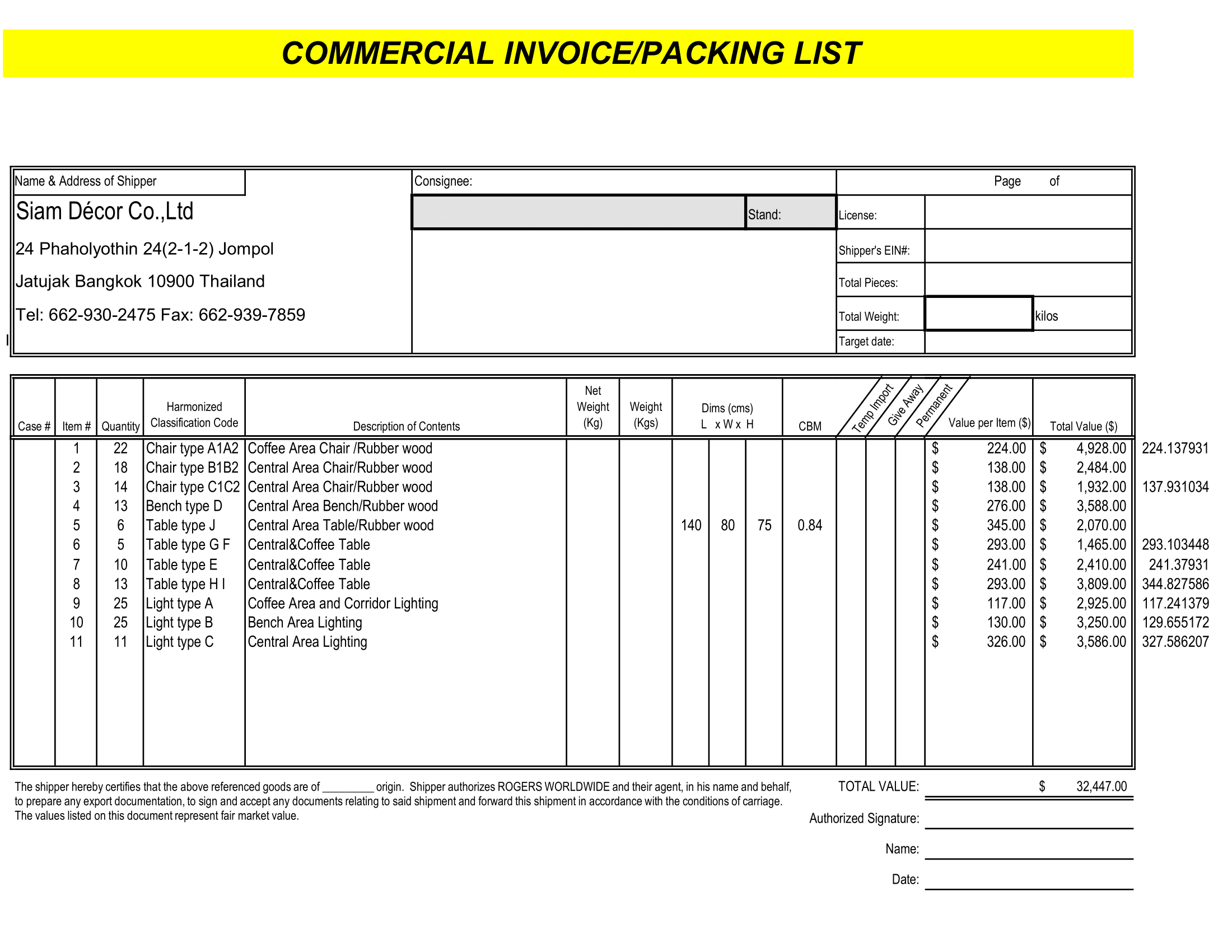 Commercial Invoice with Packaging list in excel by formatworks