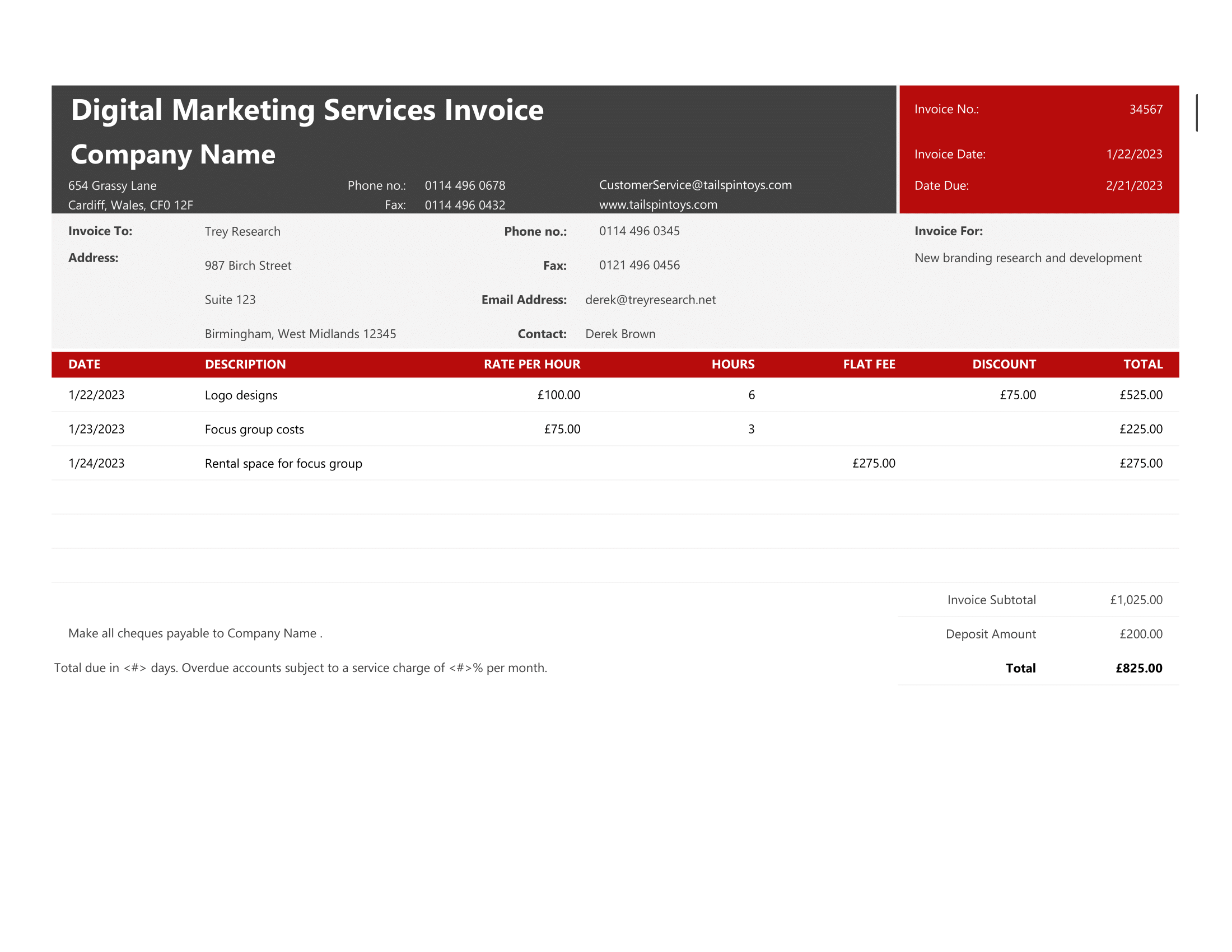 Digital Marketing Services Invoice Template in Excel. Download and Start Invoicing your clients