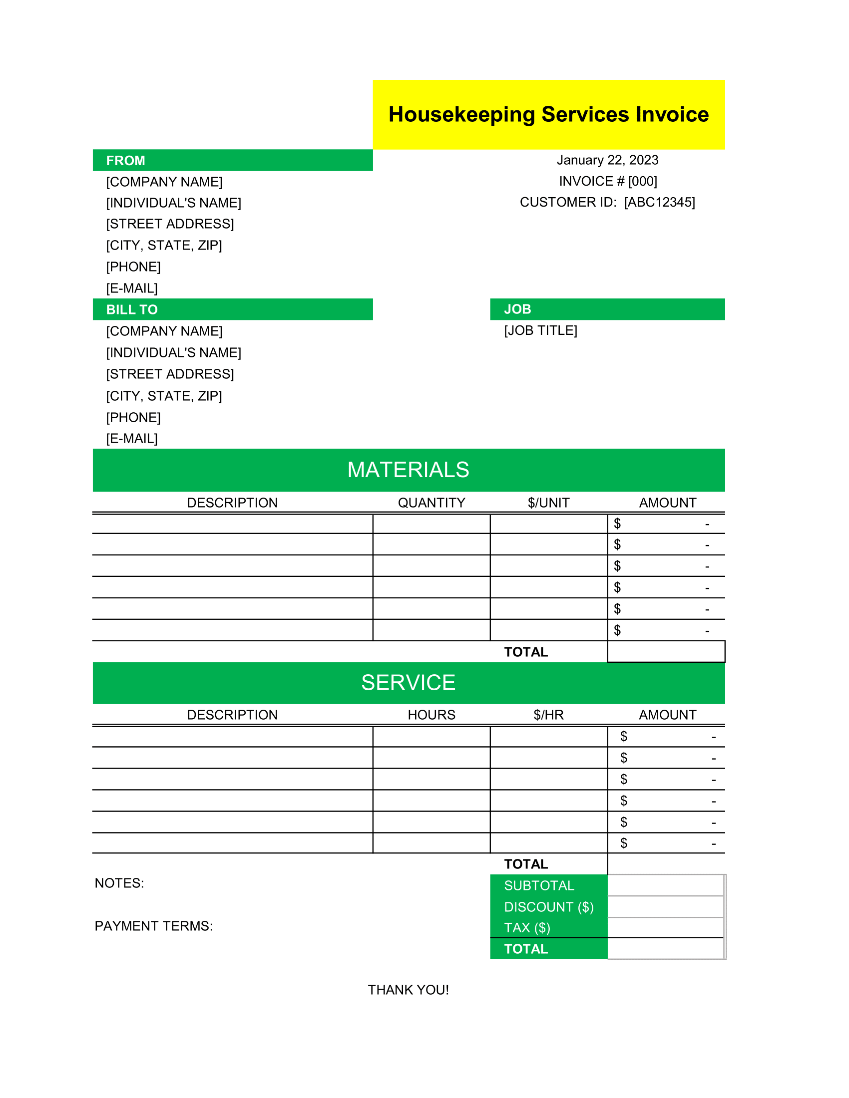 HouseKeeping Services Invoice format in Excel by FOrmatworks