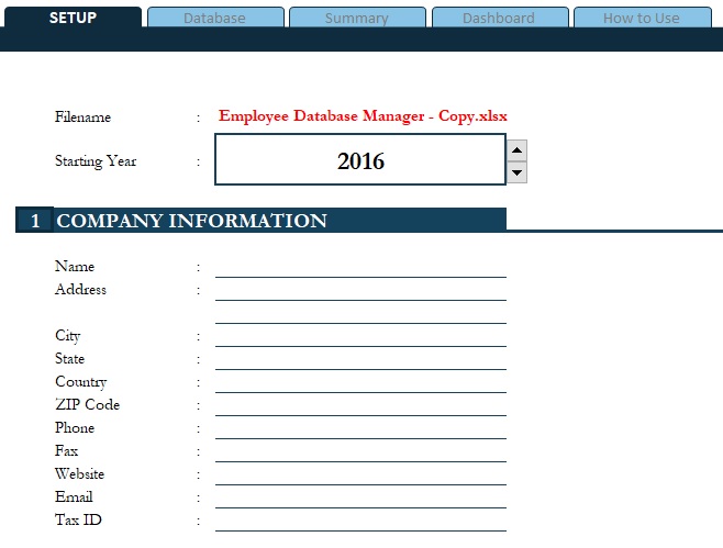 Setting up employee master database concept file in your system