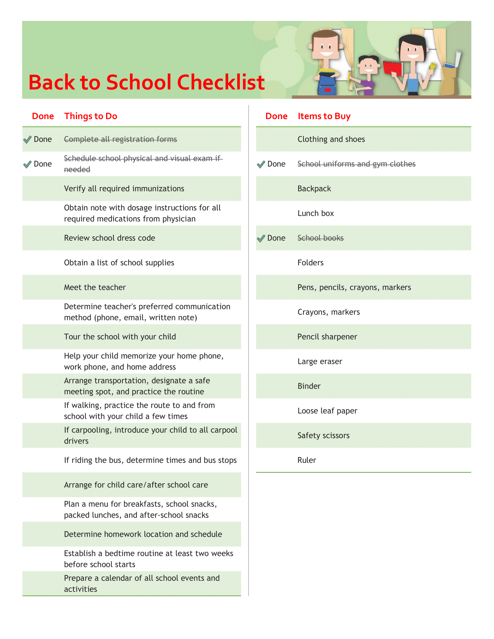 Back to School Basic List Excel Template for Teachers Students and Parents.