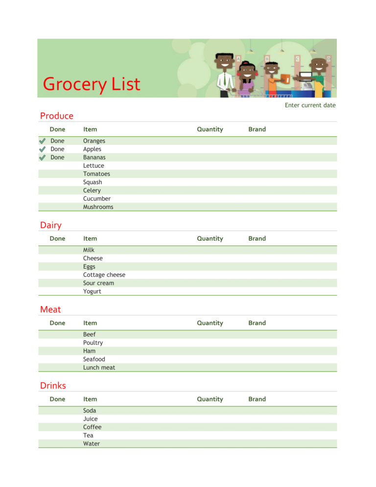 [Free] Printable Grocery List with Brands Format in Excel