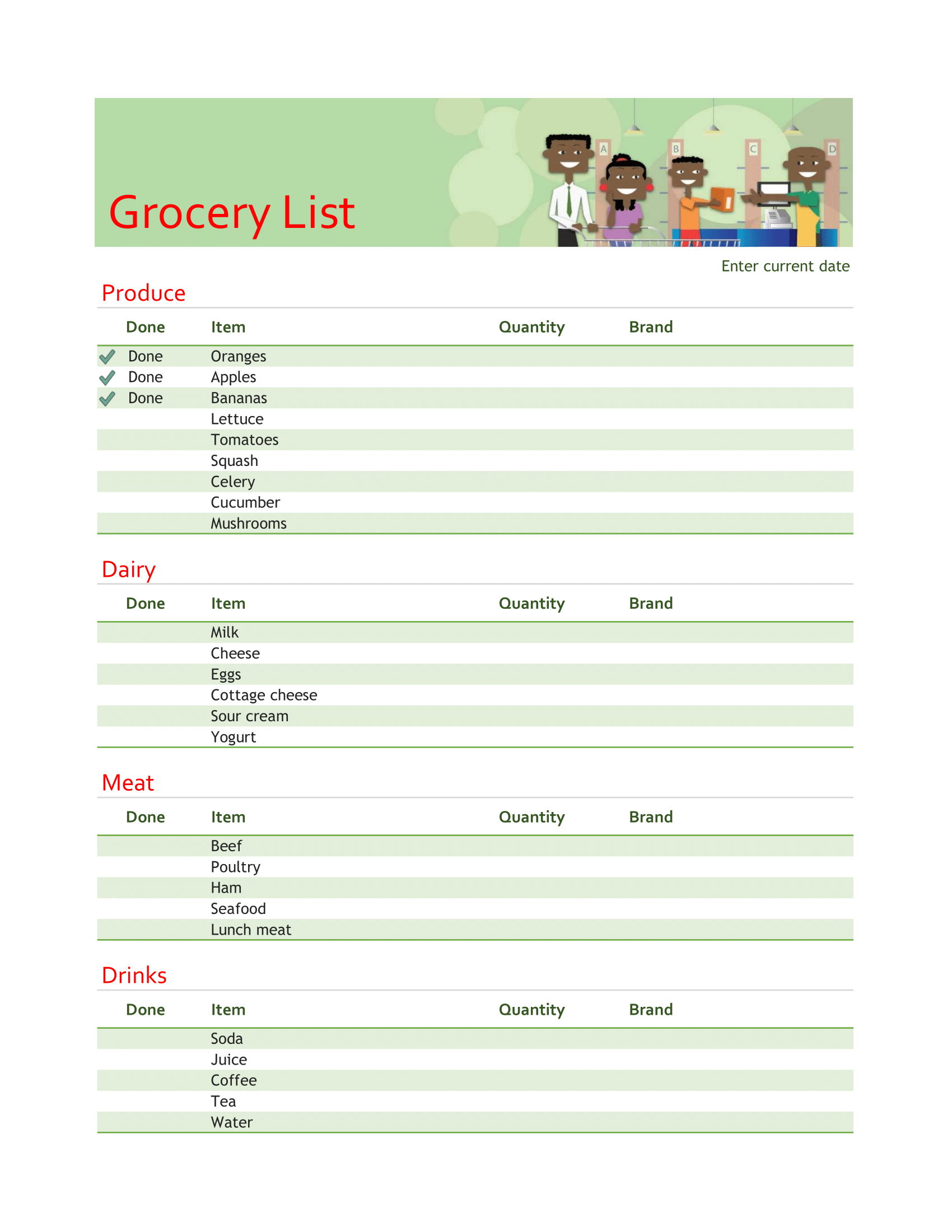 Grocery List with Brands Excel Template